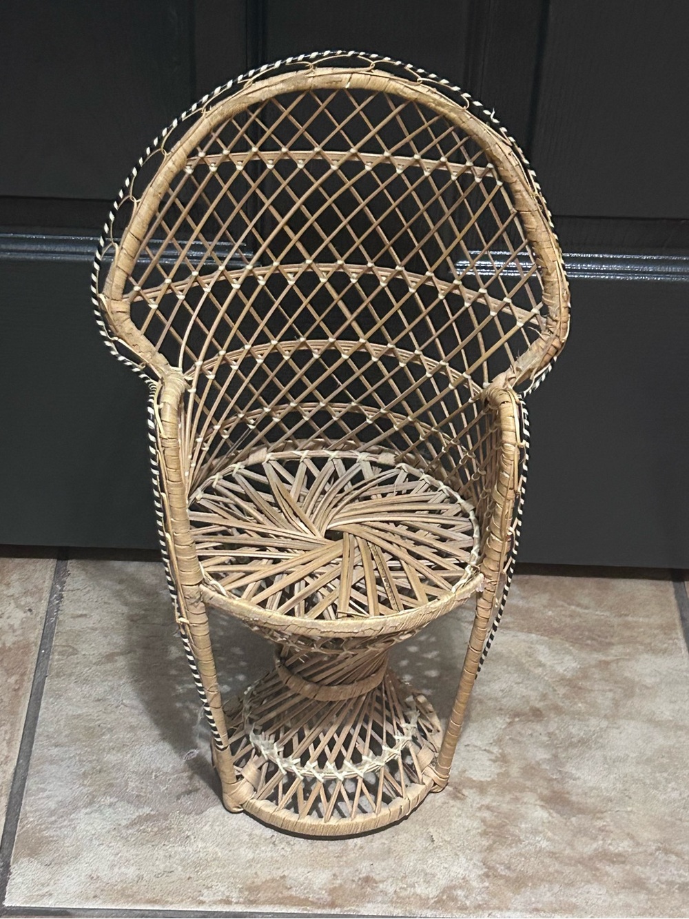 Vintage Miniature Rattan Peacock Chair | Wicker Plant Stand | Boho MCM